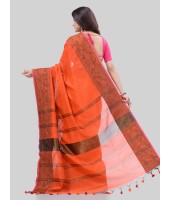 DESH BIDESH Women`s Cotton Handloom Cotton Silk Saree Gulab Work With Blouse Piece(Orange)